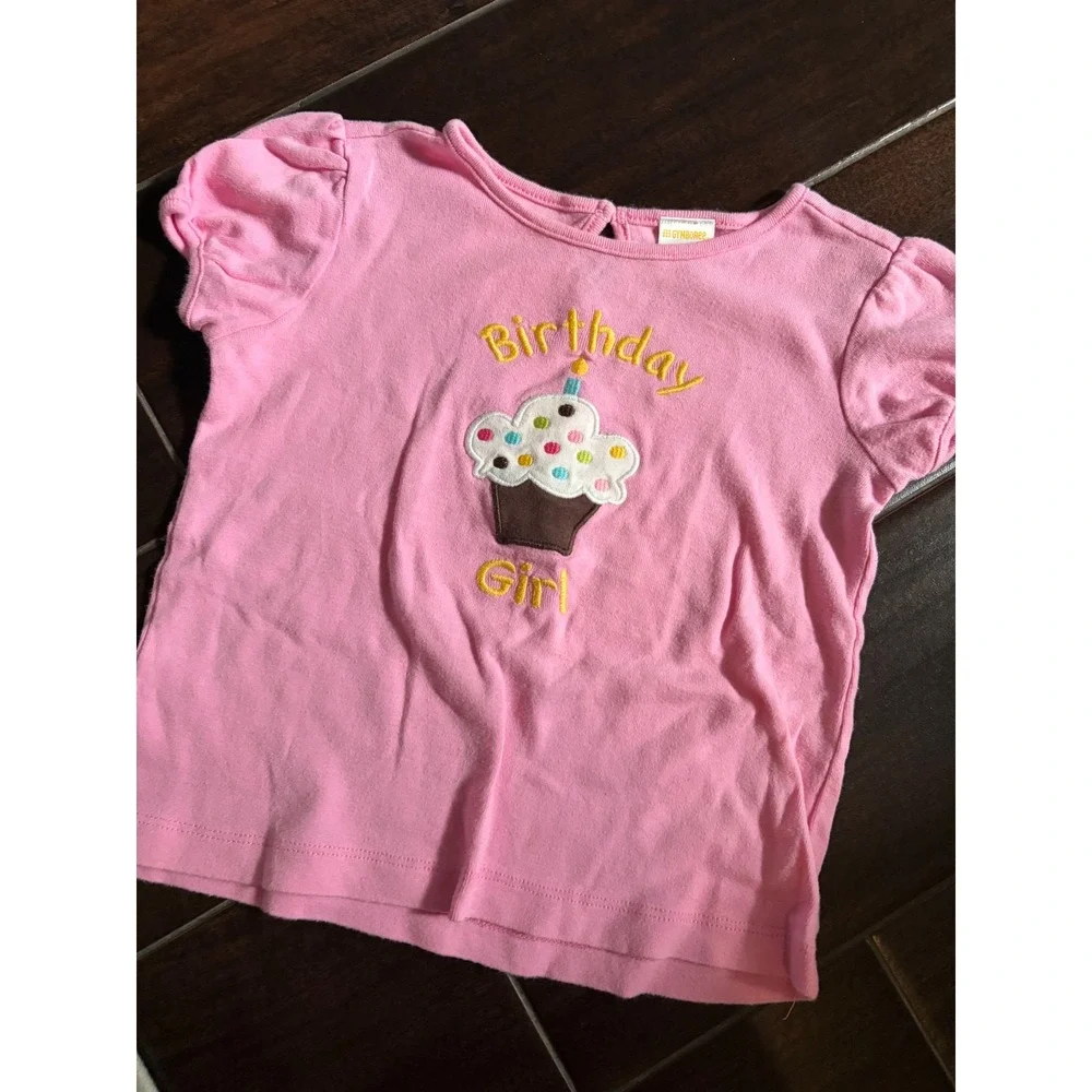 Y2K Gymboree Birthday Girl Pink Cupcake Embroidered T-Shirt Kids 2T Short Sleeve